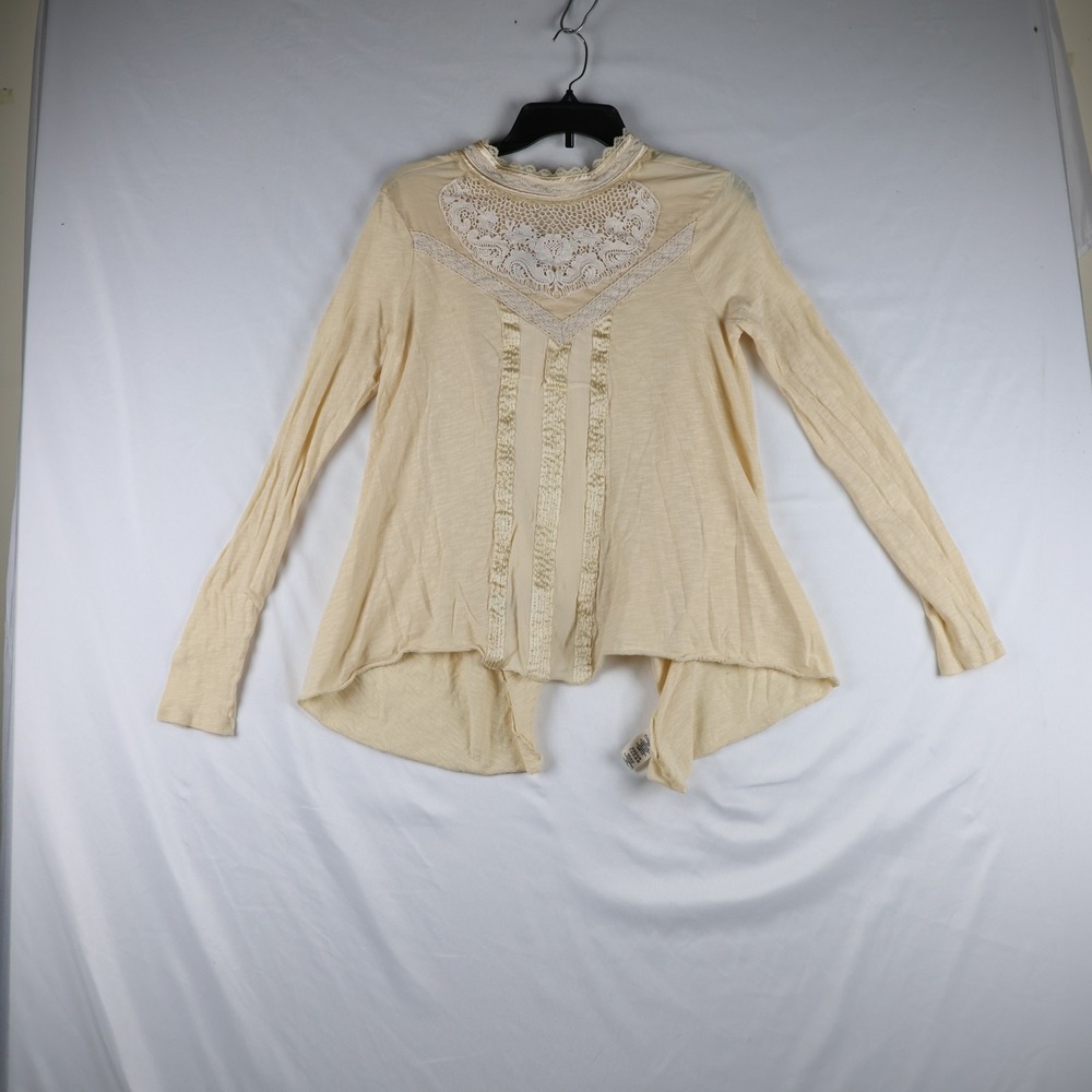 Free People Sweater Womens Small Beige Lace Crochet High Neck Victorian Boho Top